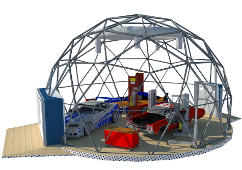 78m2 Automotive Garage Fixing Dome Ø10m | Prefabricated Steel Buildings