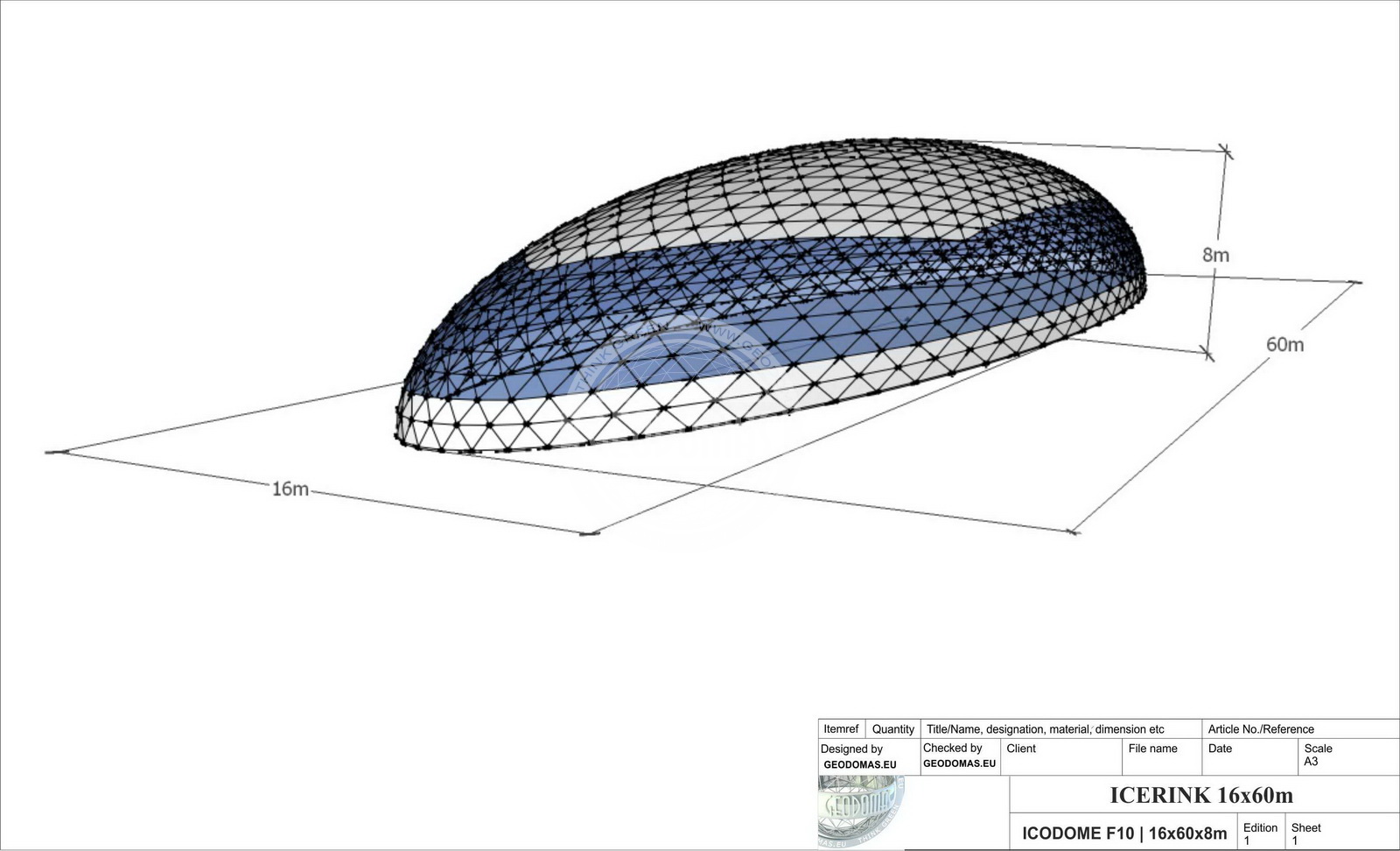 1215m2 ICE SKATING RINK 45X27X10,7M ICE RINK | Glamping Domes
