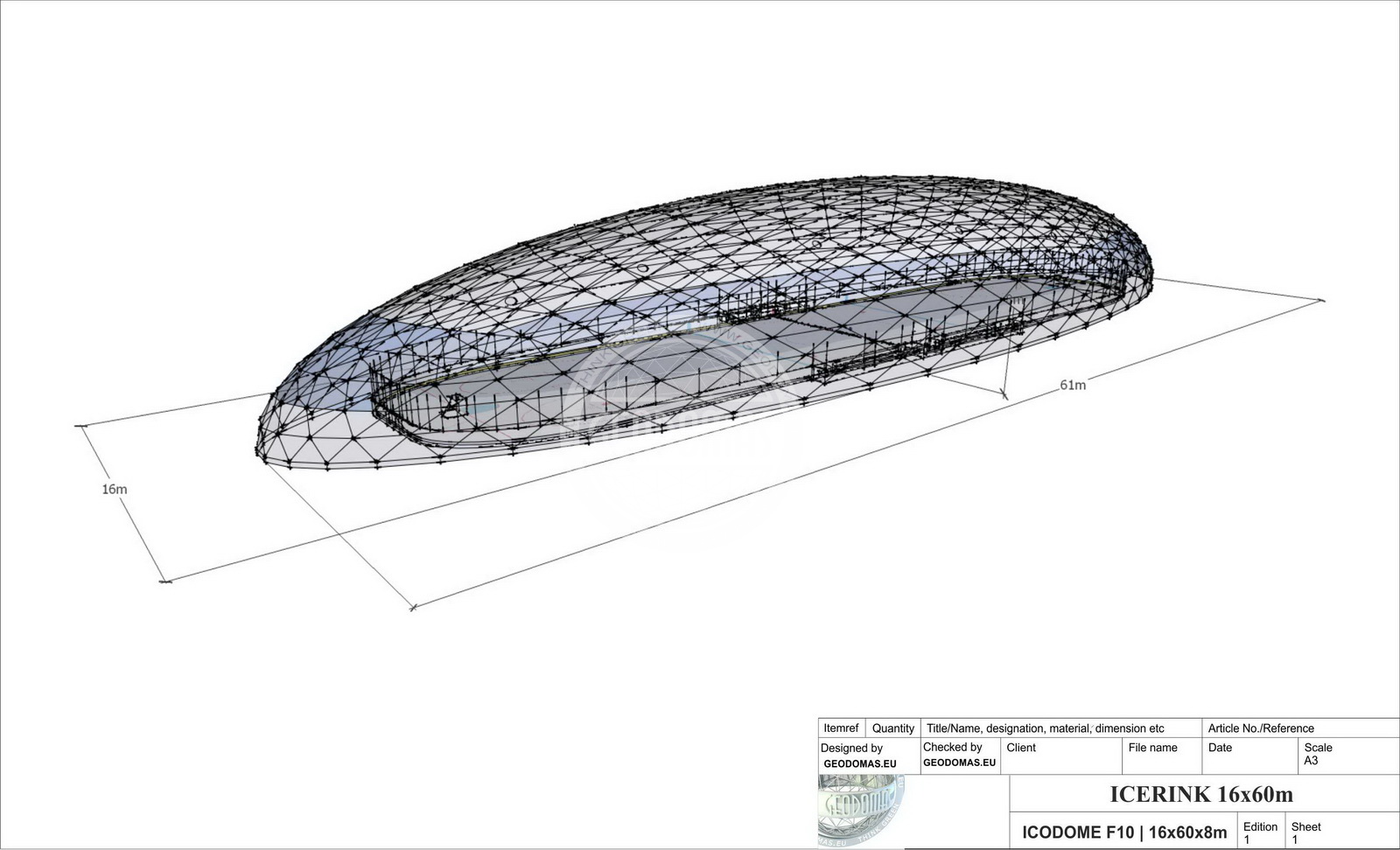 1215m2 ICE SKATING RINK 45X27X10,7M ICE RINK | Glamping Domes