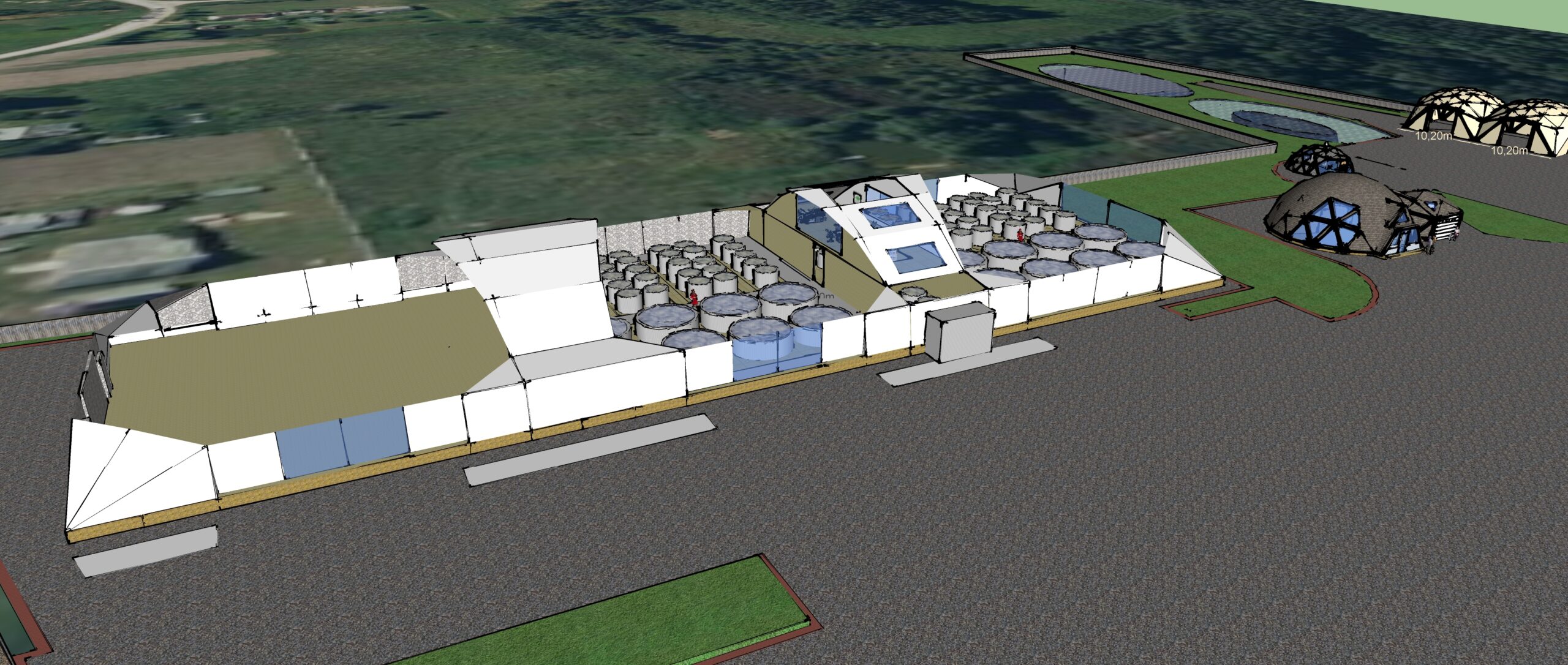2700m2 Fishing Production Workshop 90x30x7m | Glamping Domes